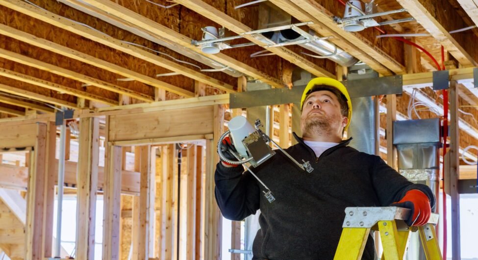 Installation electrical for light bulb hanging lamp on the ceiling maintenance construction