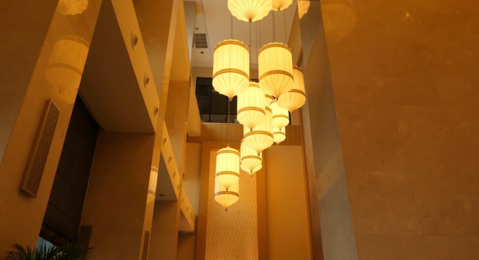 Modern lamp in hotel. Electrical device used to create artificial light by use of an electric lamp