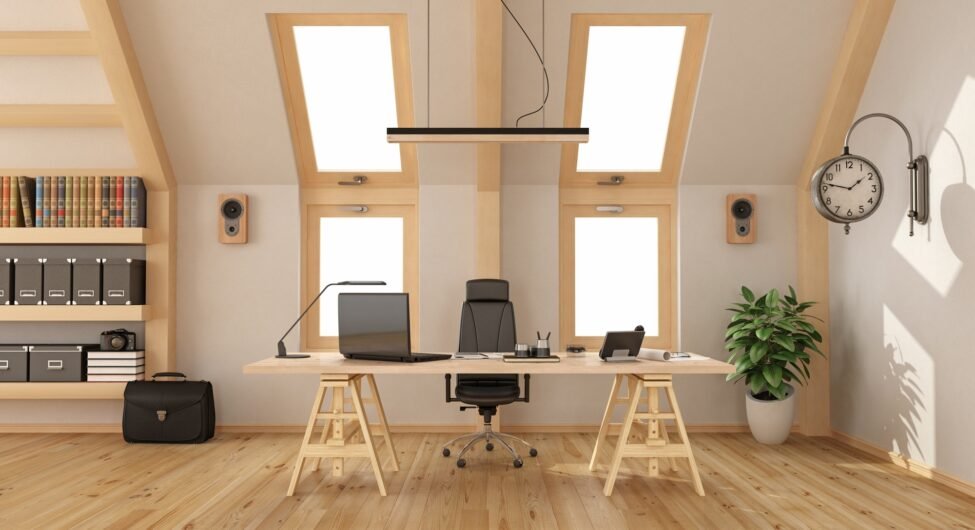 Wooden office in the attic